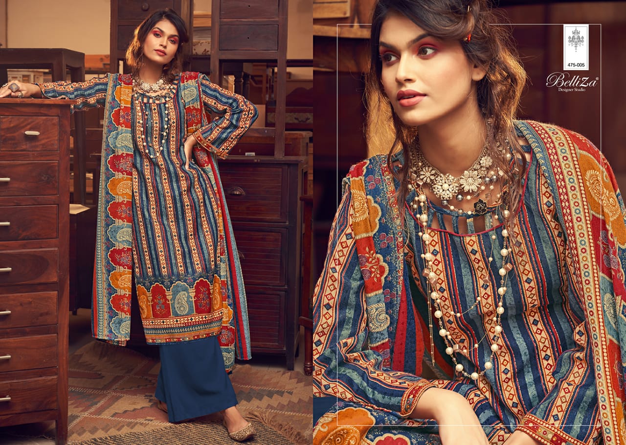 Belliza  Presents Al Marina Vol 3 Pashmina Designer Dress Material