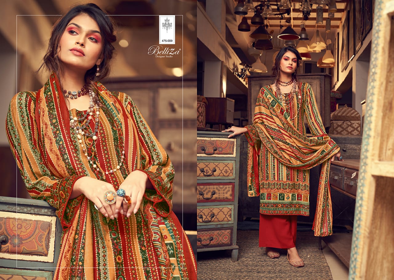 Belliza  Presents Al Marina Vol 3 Pashmina Designer Dress Material