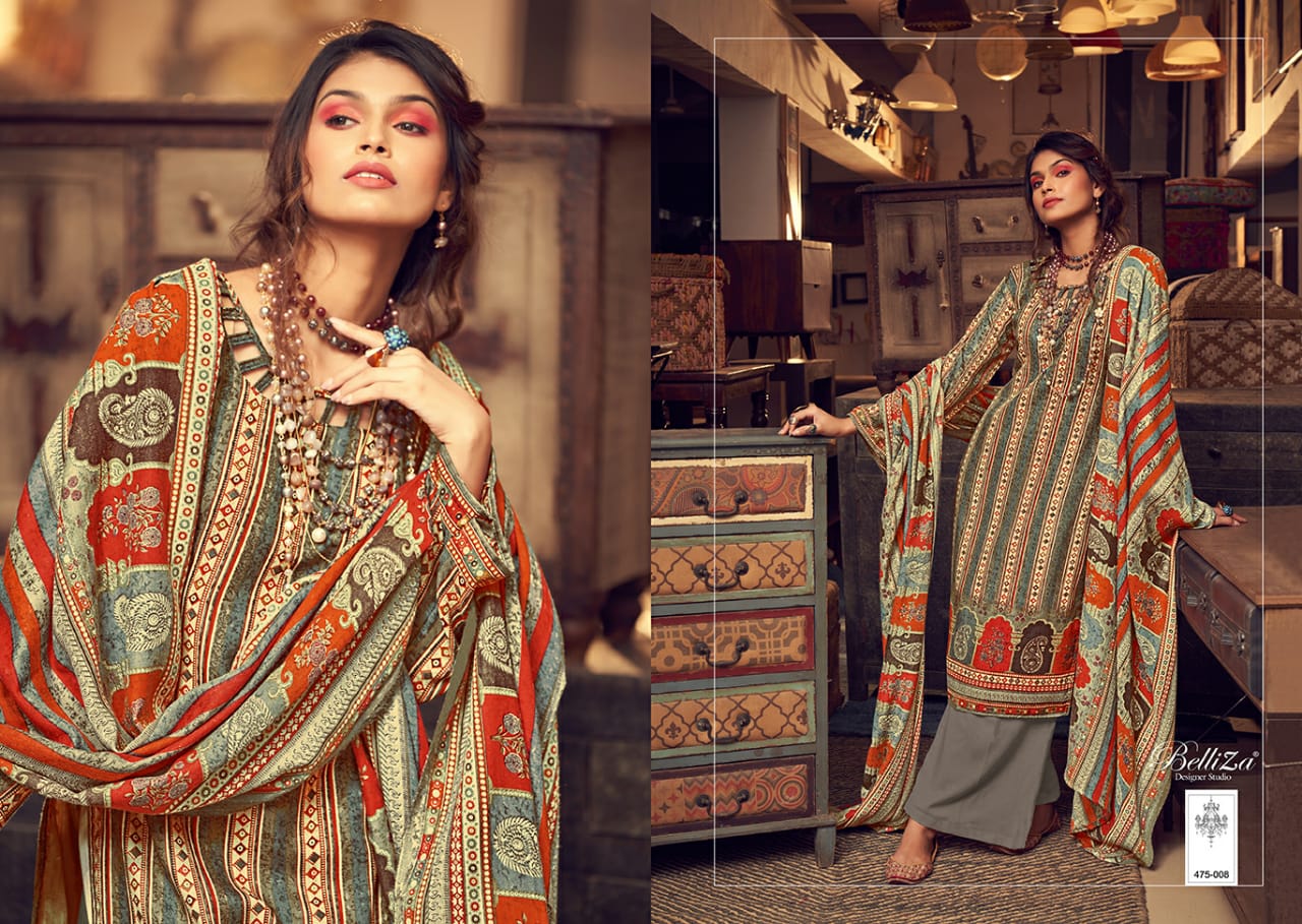 Belliza  Presents Al Marina Vol 3 Pashmina Designer Dress Material