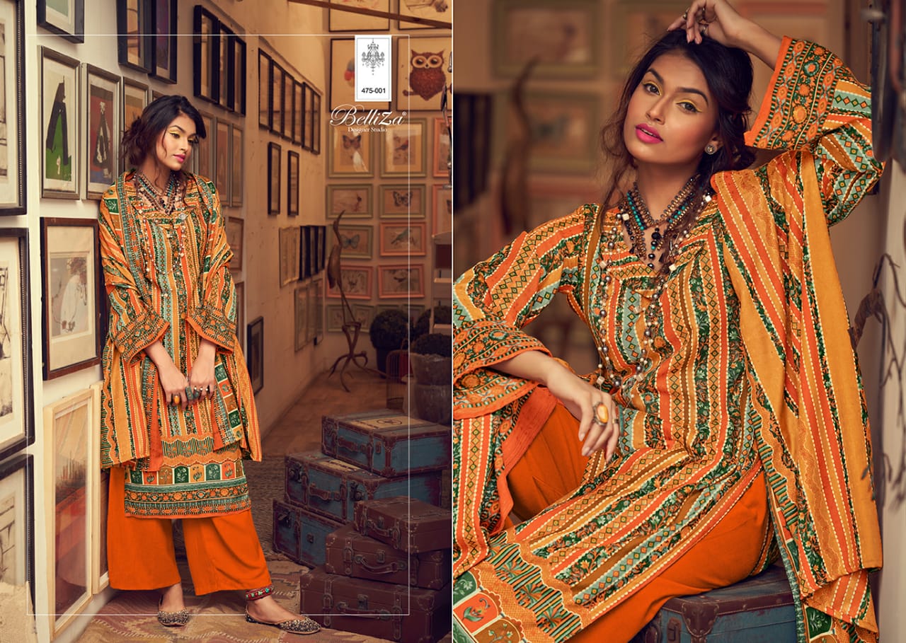 Belliza  Presents Al Marina Vol 3 Pashmina Designer Dress Material