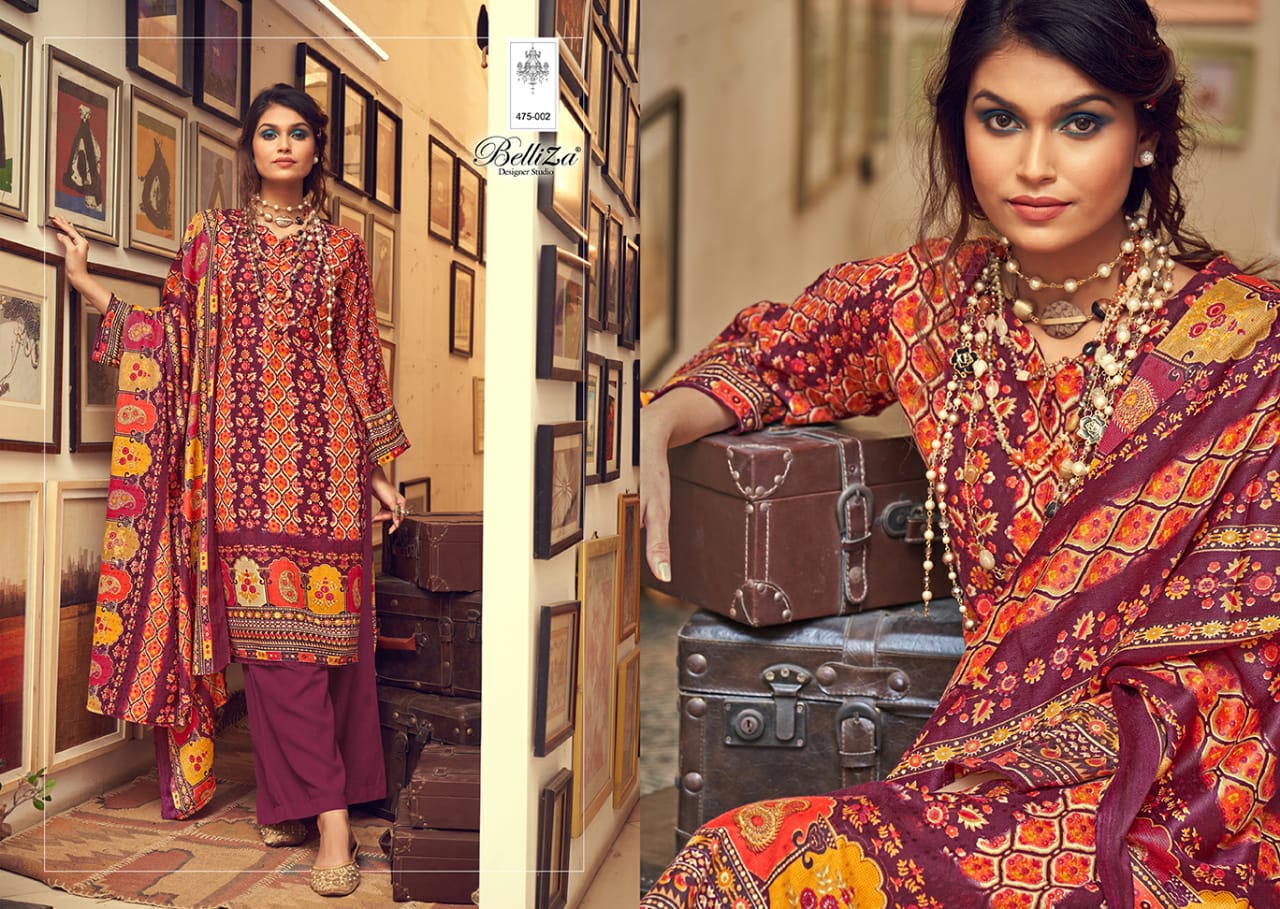 Belliza  Presents Al Marina Vol 3 Pashmina Designer Dress Material