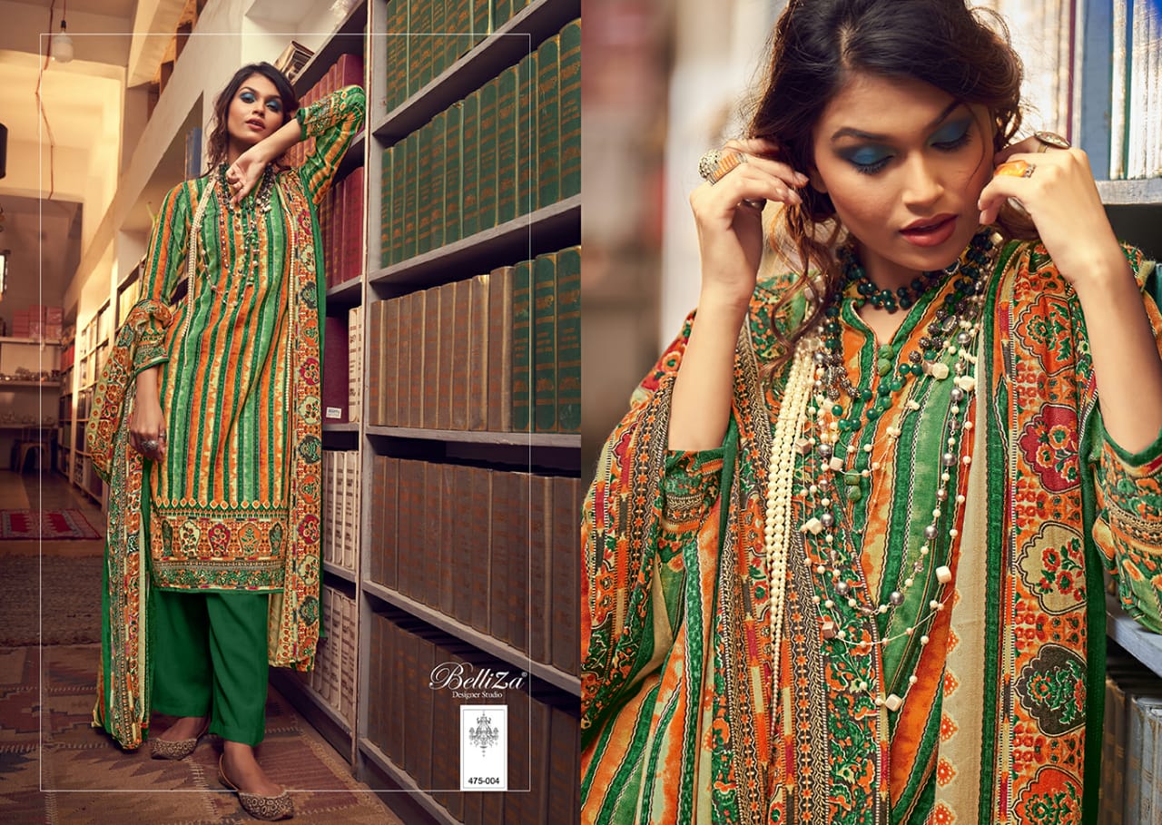 Belliza  Presents Al Marina Vol 3 Pashmina Designer Dress Material