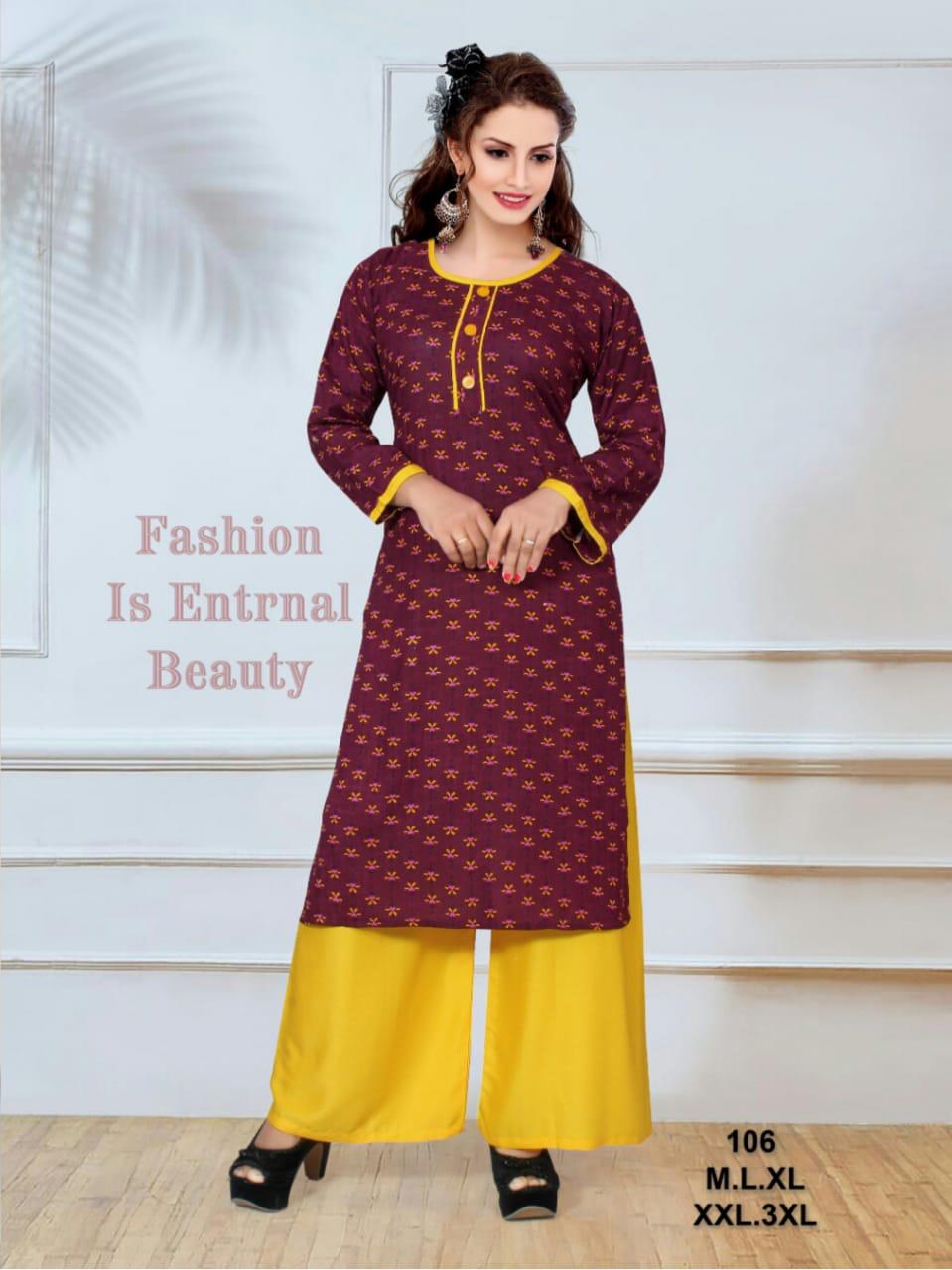 Ft Presents Plazo Zone 3 Collection Of Rayon Slub Printed Kurti With Plazo