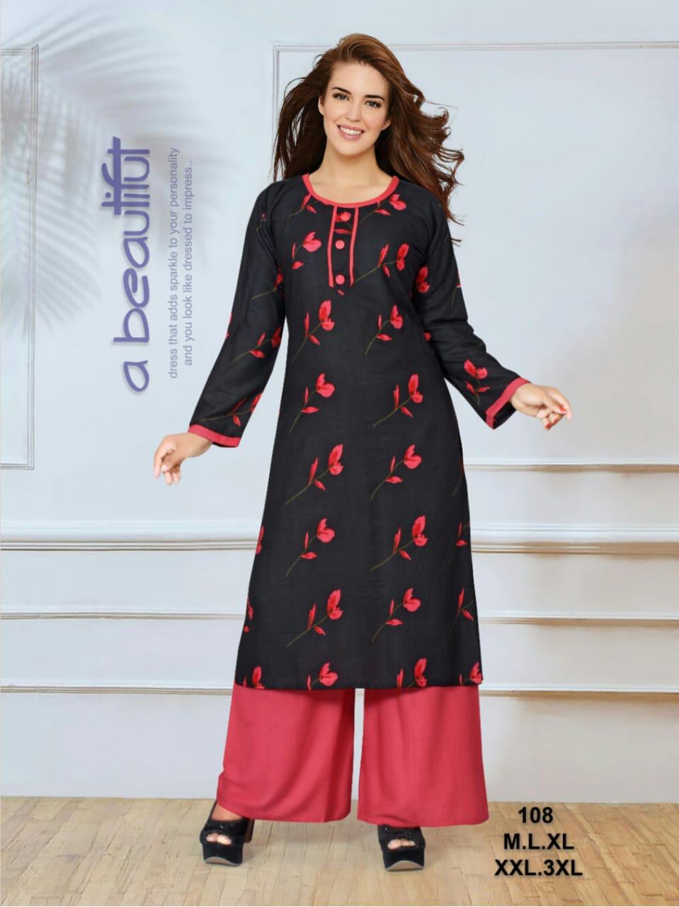 Ft Presents Plazo Zone 3 Collection Of Rayon Slub Printed Kurti With Plazo