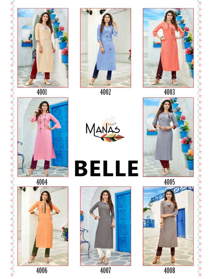 Manas Presents  Belle  Designer Kurti With Bottom Collection