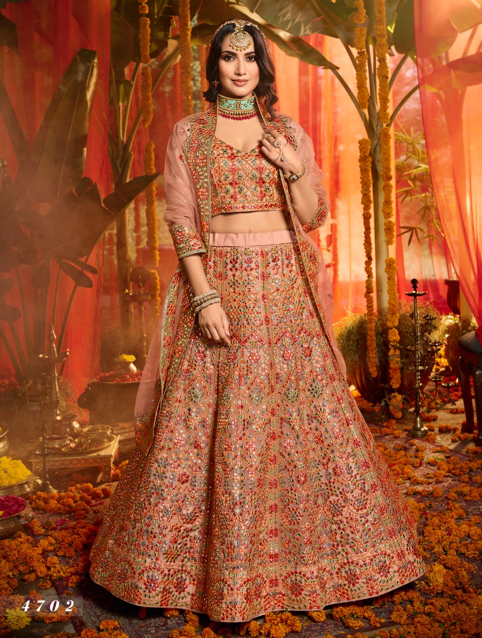Peach Pure Organza Exclusive Collection Of Bridal Wear Lehenga Choli