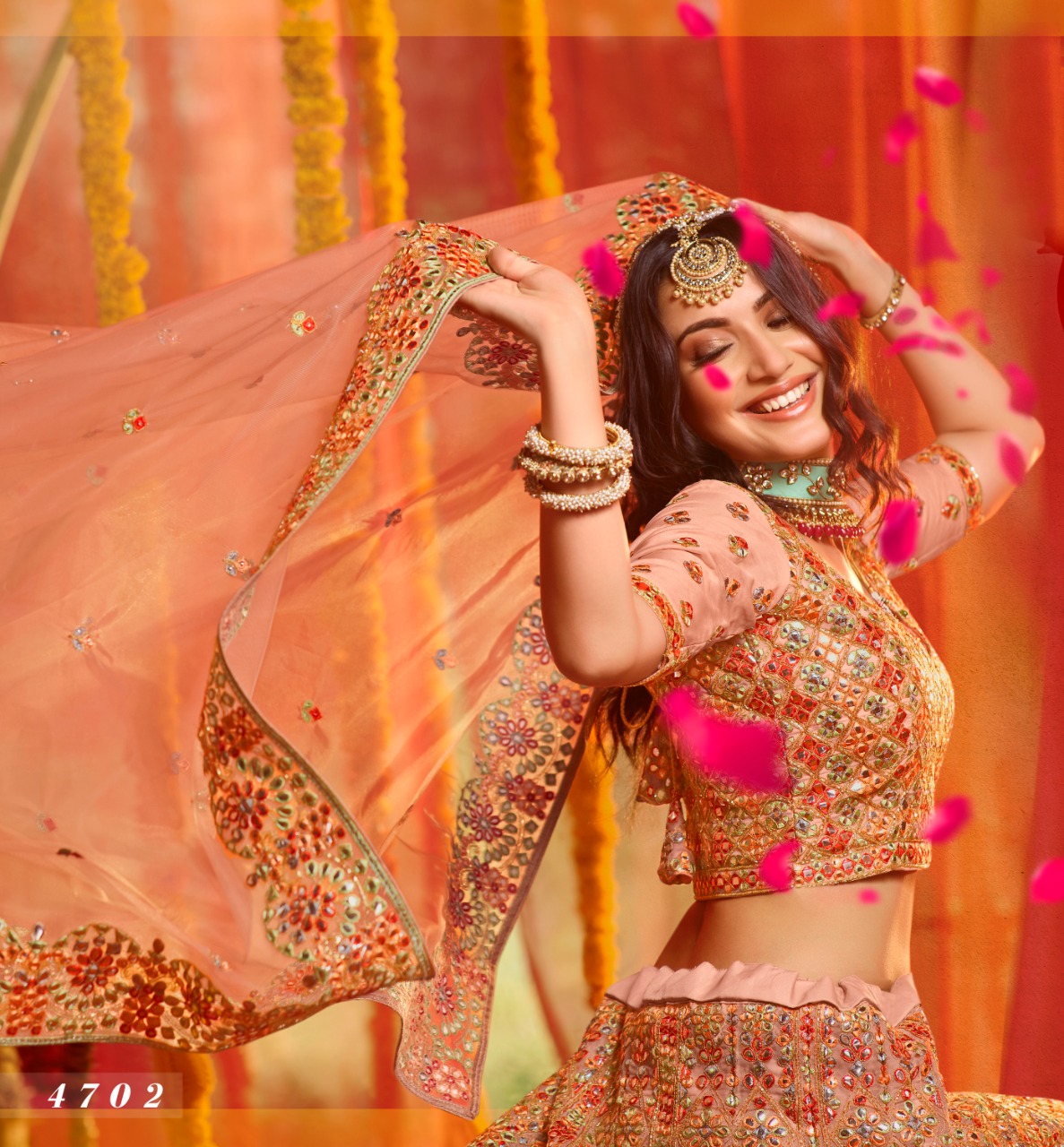 Peach Pure Organza Exclusive Collection Of Bridal Wear Lehenga Choli