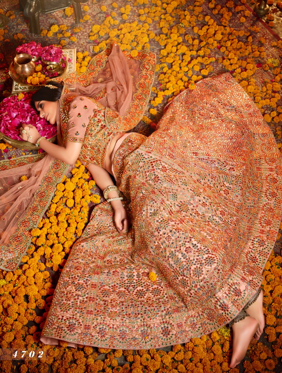 Peach Pure Organza Exclusive Collection Of Bridal Wear Lehenga Choli
