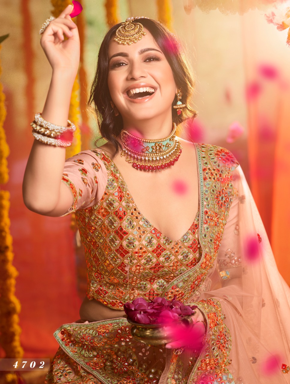 Peach Pure Organza Exclusive Collection Of Bridal Wear Lehenga Choli