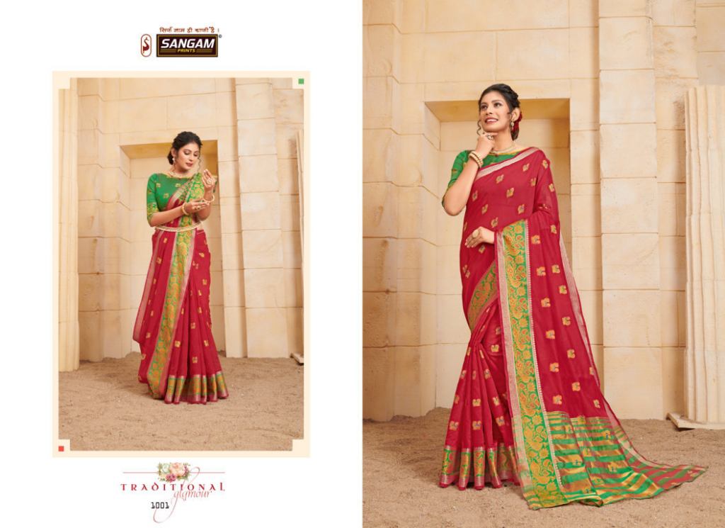 Sangam Presents Orange Cotton Designer Cotton Sarees