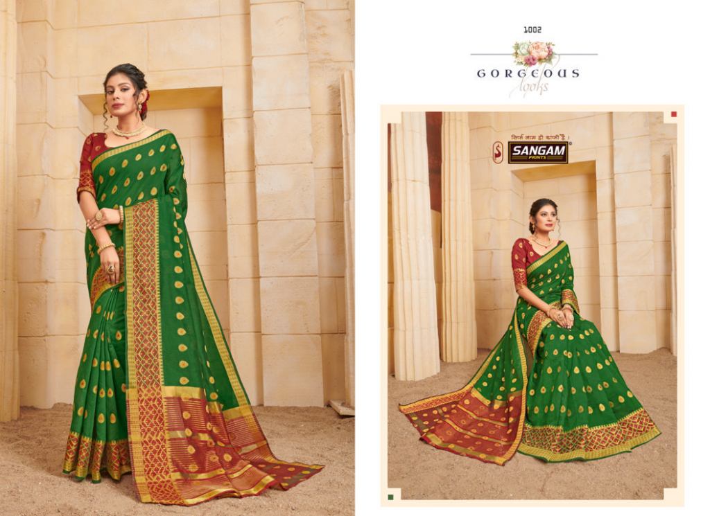 Sangam Presents Orange Cotton Designer Cotton Sarees