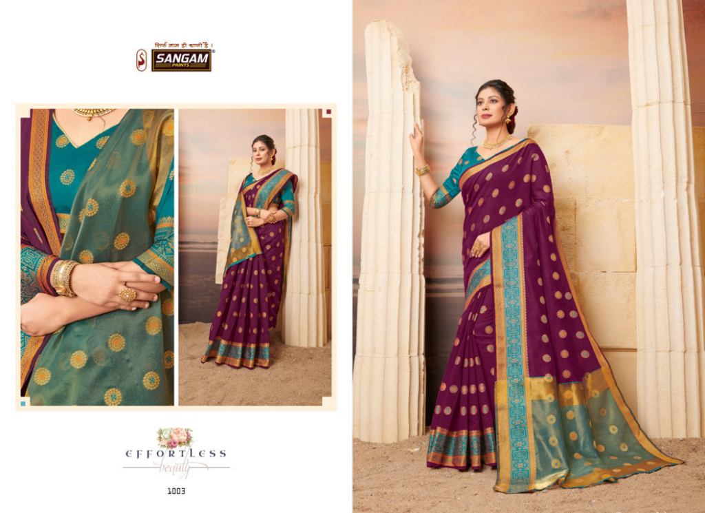 Sangam Presents Orange Cotton Designer Cotton Sarees