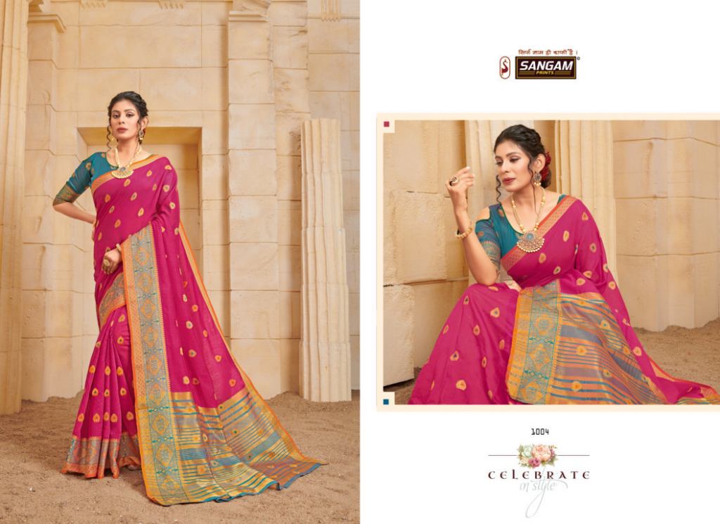 Sangam Presents Orange Cotton Designer Cotton Sarees