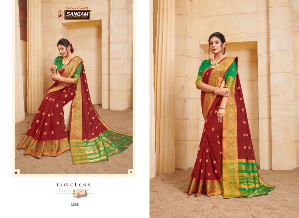 Sangam Presents Orange Cotton Designer Cotton Sarees