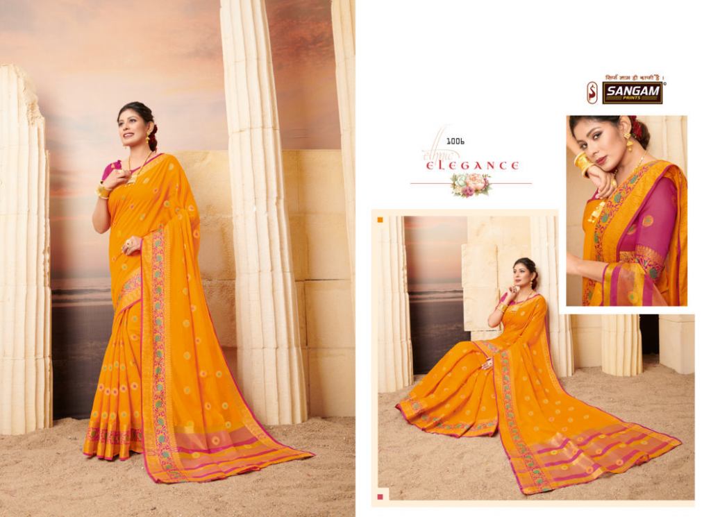 Sangam Presents Orange Cotton Designer Cotton Sarees