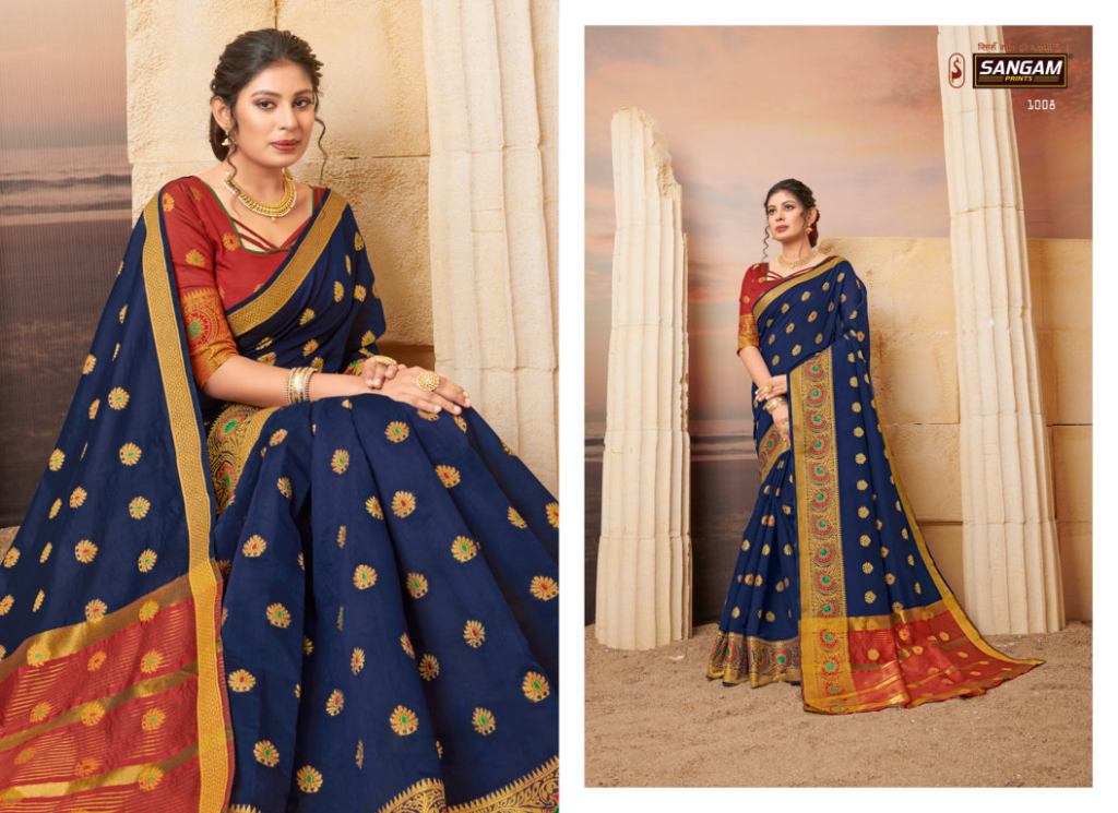 Sangam Presents Orange Cotton Designer Cotton Sarees