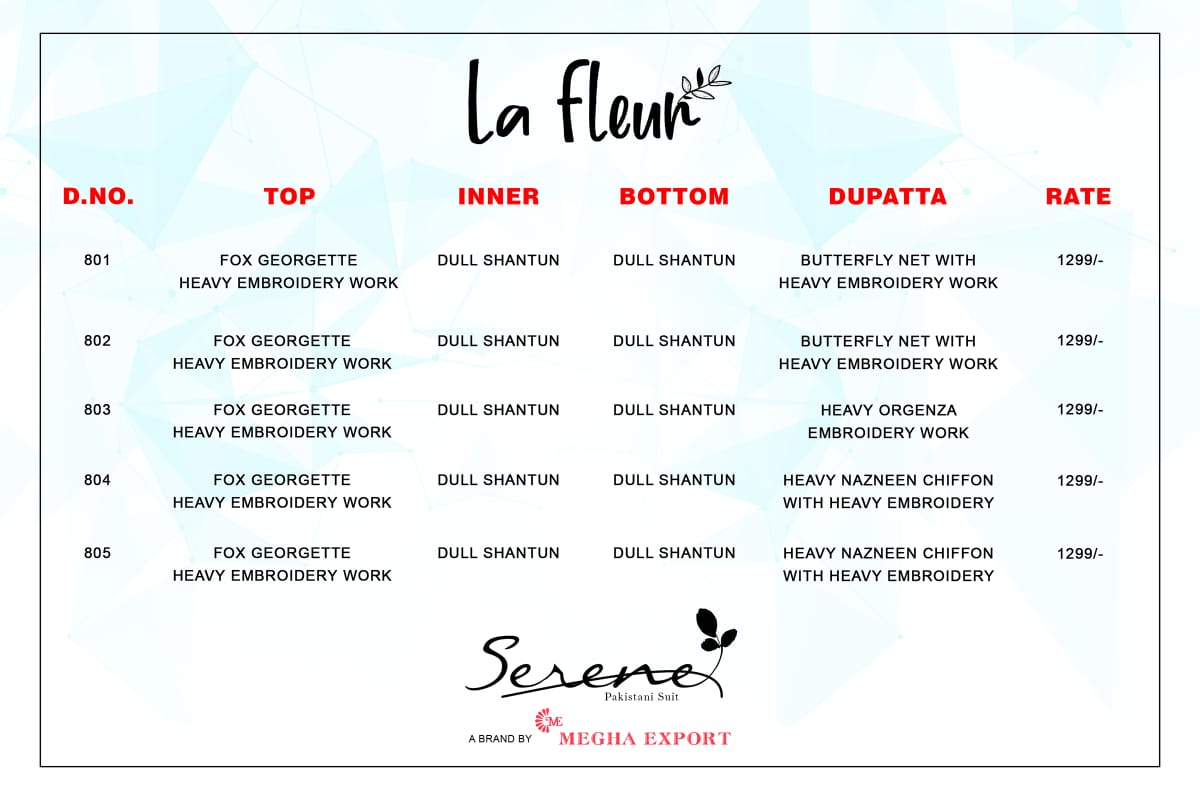Serene Presents La Fleur Designer Pakistani Suits Collection