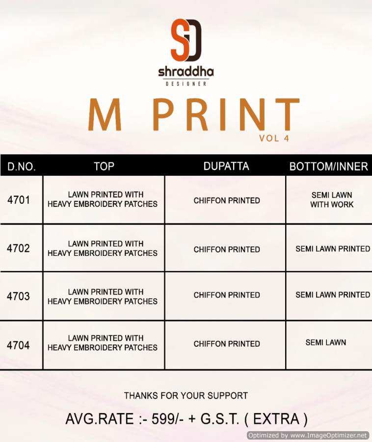 Shraddha  Presents M Print Vol 4 Pakistani Salwar Suits