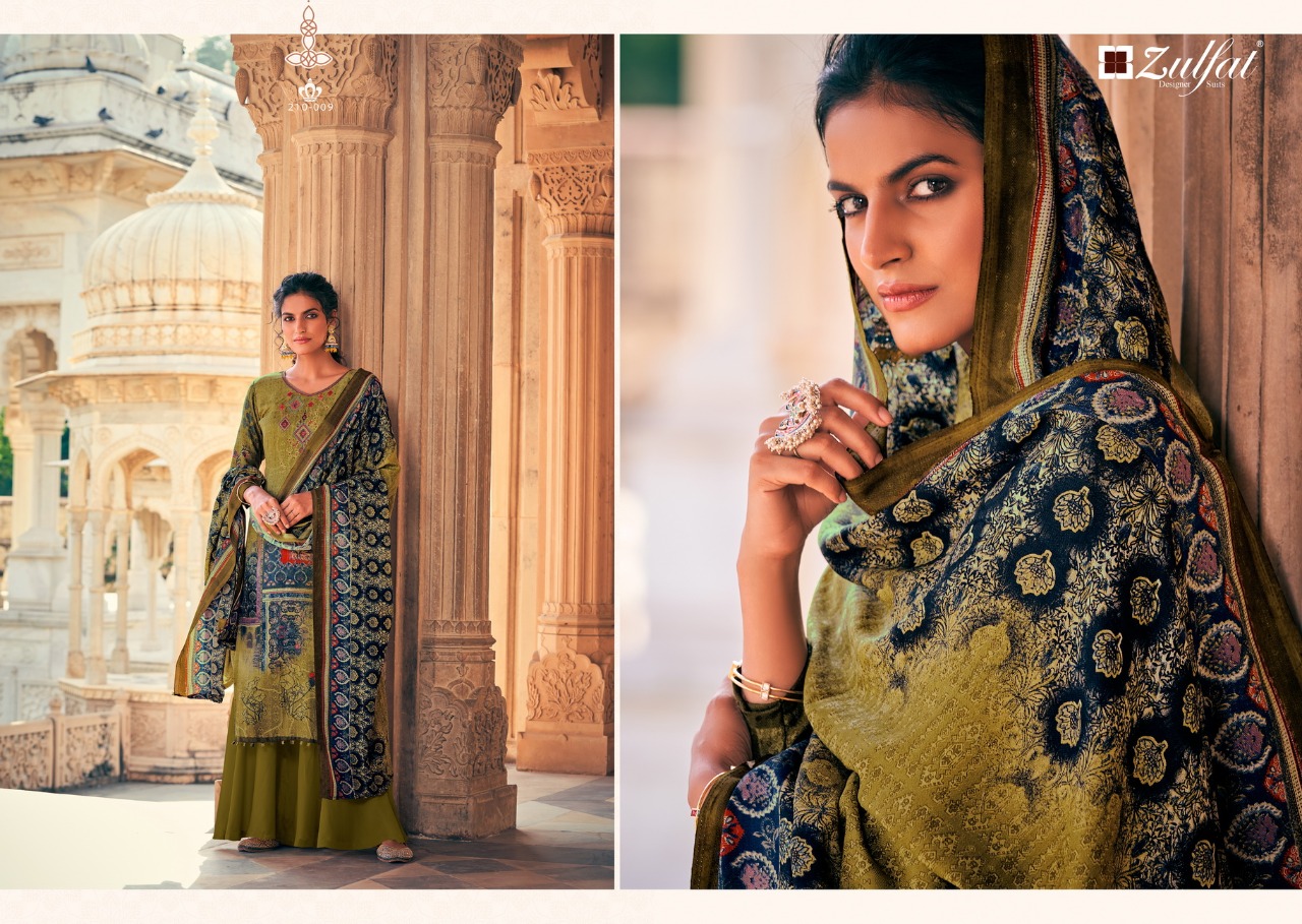 Zulfat  Presents Olive Designer Dress Material