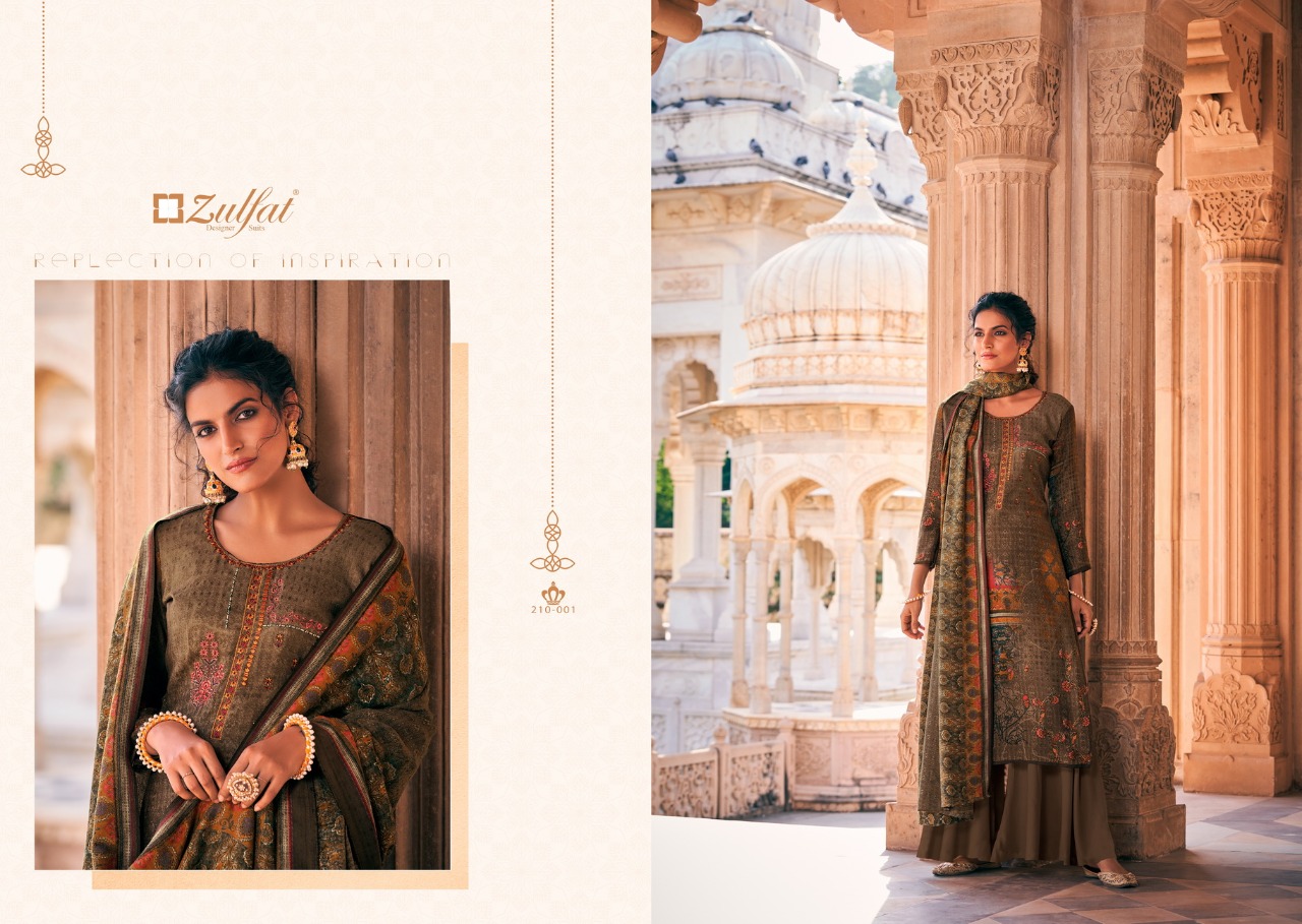 Zulfat  Presents Olive Designer Dress Material