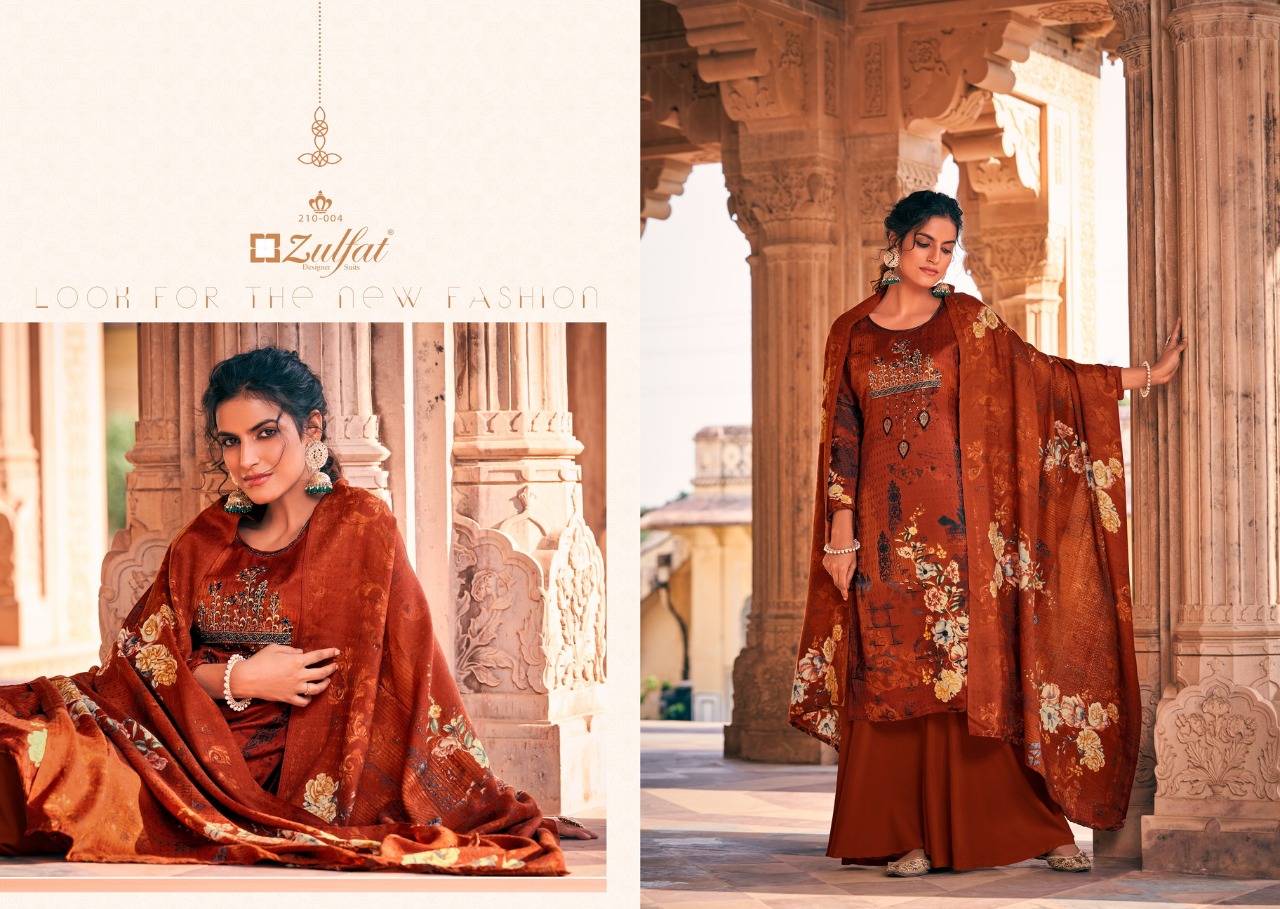 Zulfat  Presents Olive Designer Dress Material