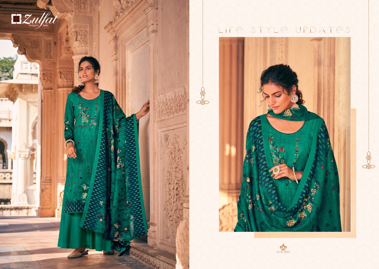 Zulfat  Presents Olive Designer Dress Material