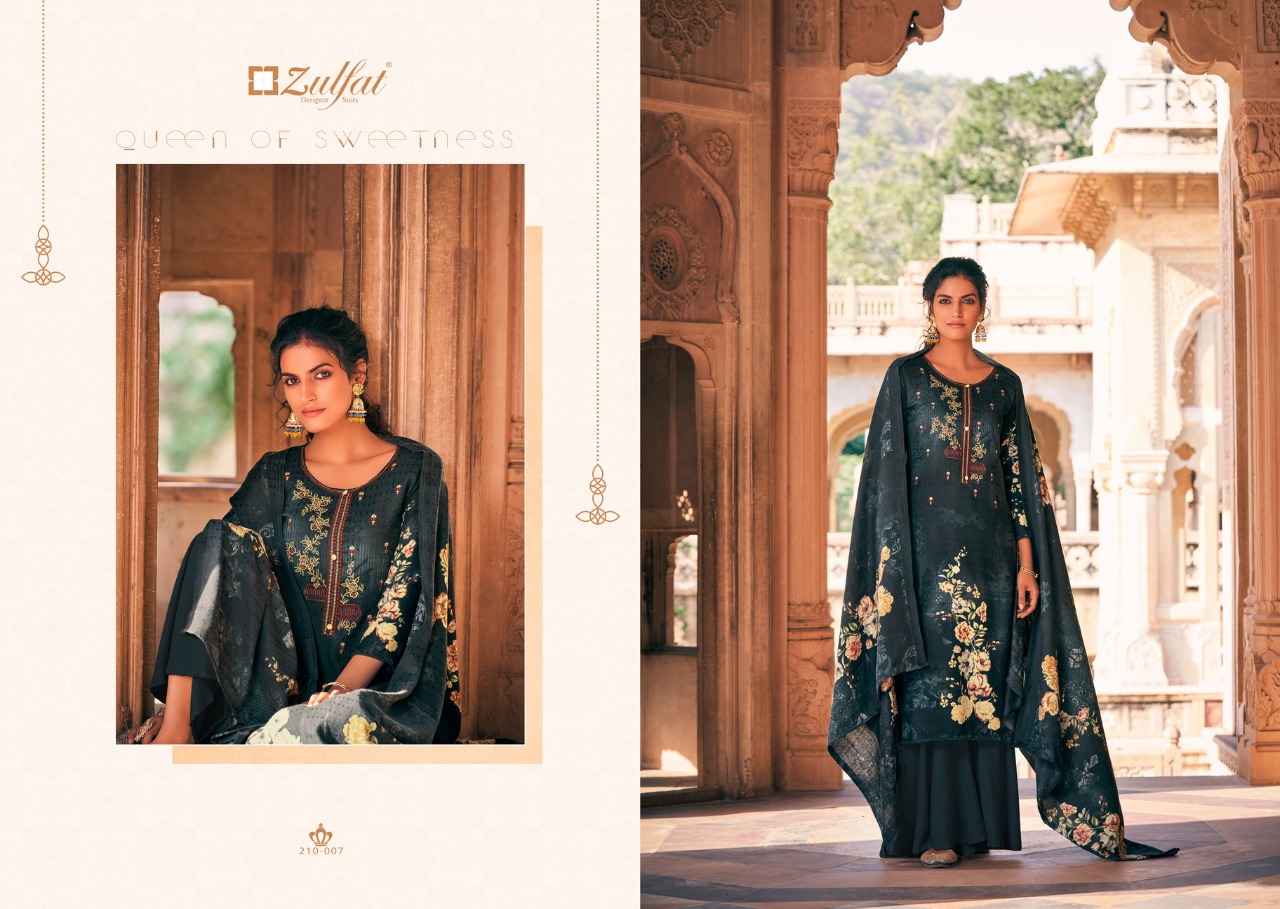 Zulfat  Presents Olive Designer Dress Material