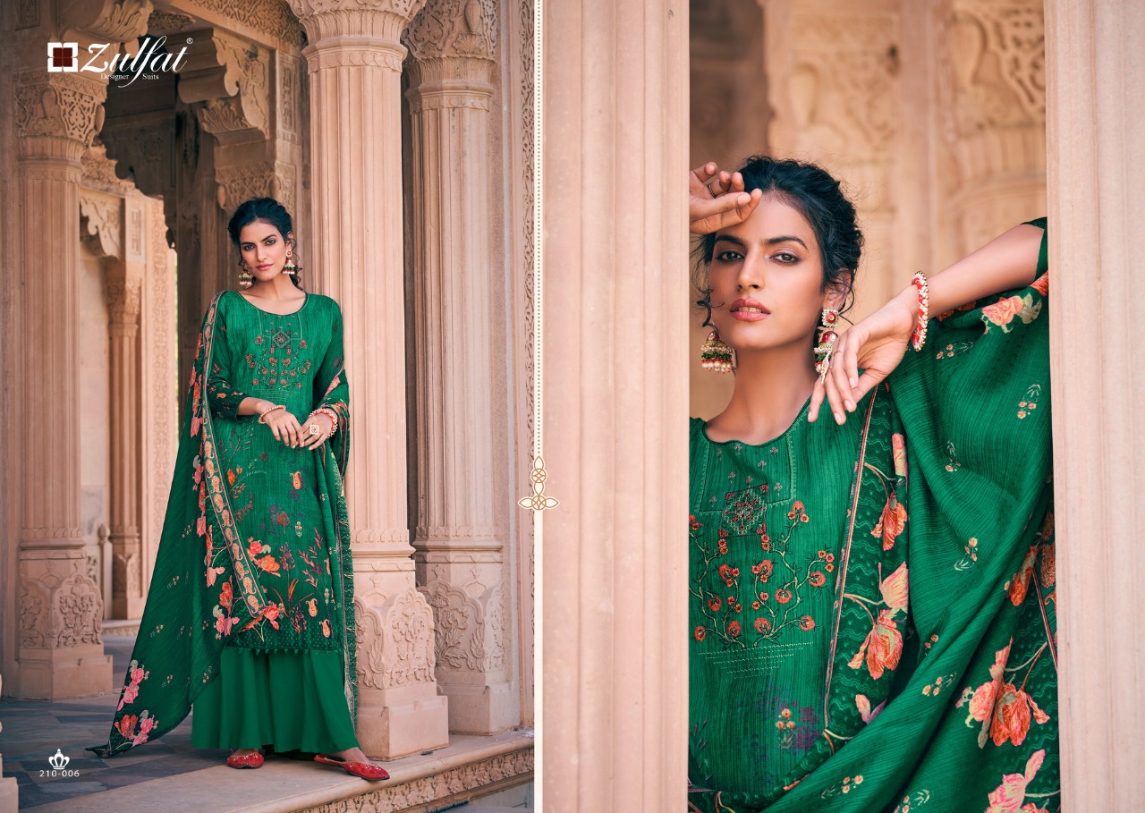 Zulfat  Presents Olive Designer Dress Material