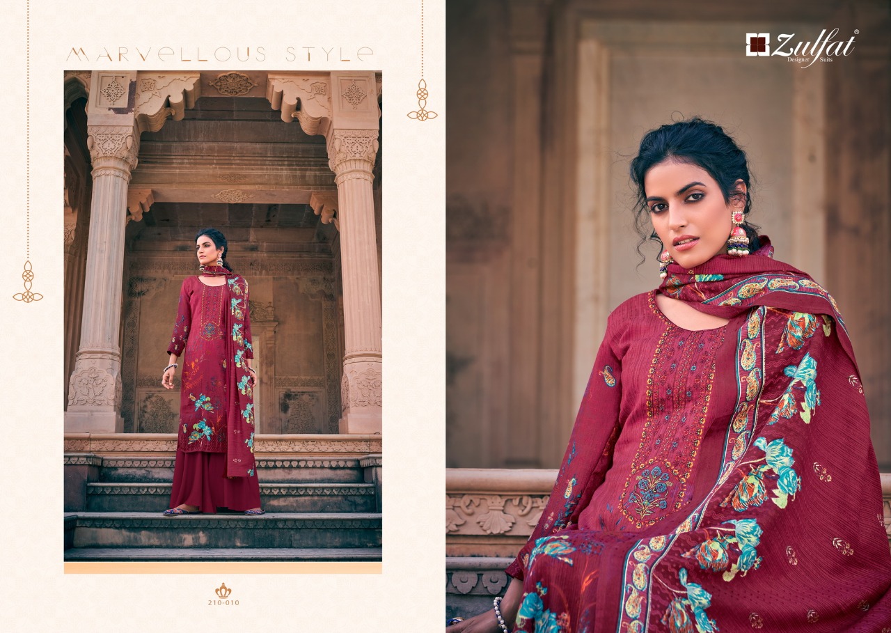 Zulfat  Presents Olive Designer Dress Material