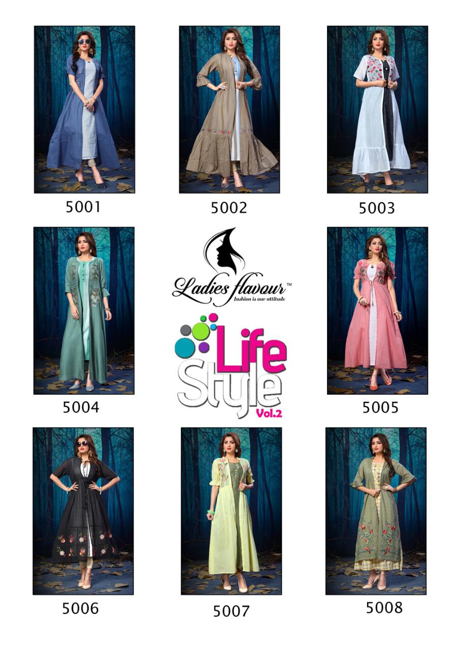 Life Style Vol 2 By Ladies Flavour Party Wear Kurtis With Shrug Collection