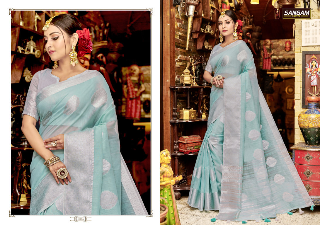 Sangam Presents Blueberry Linen Sarees Collection