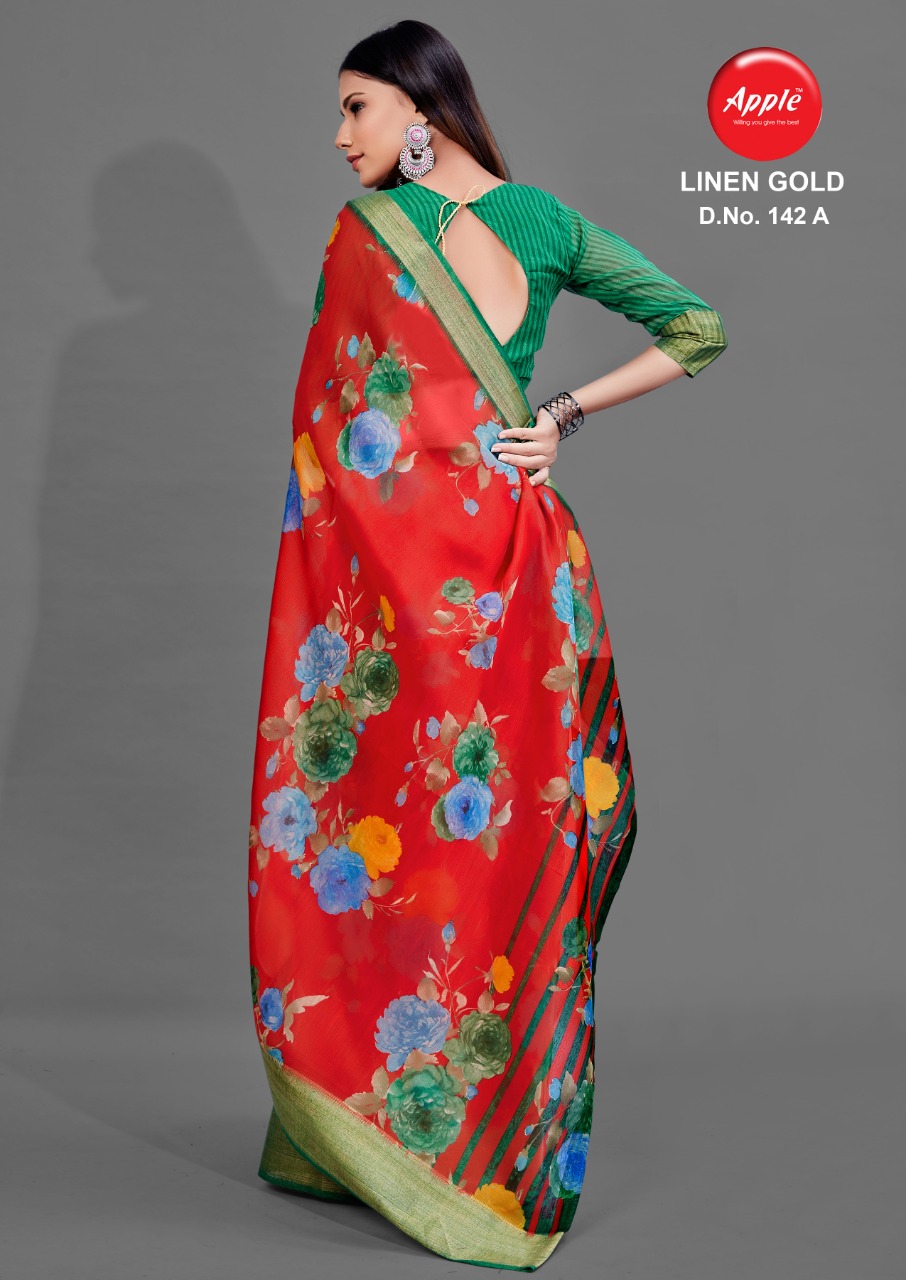 Apple Presents  Linen Gold  Vol 142  Printed Sarees Collection