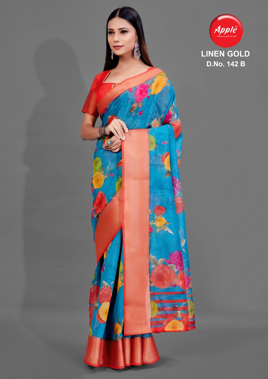 Apple Presents  Linen Gold  Vol 142  Printed Sarees Collection