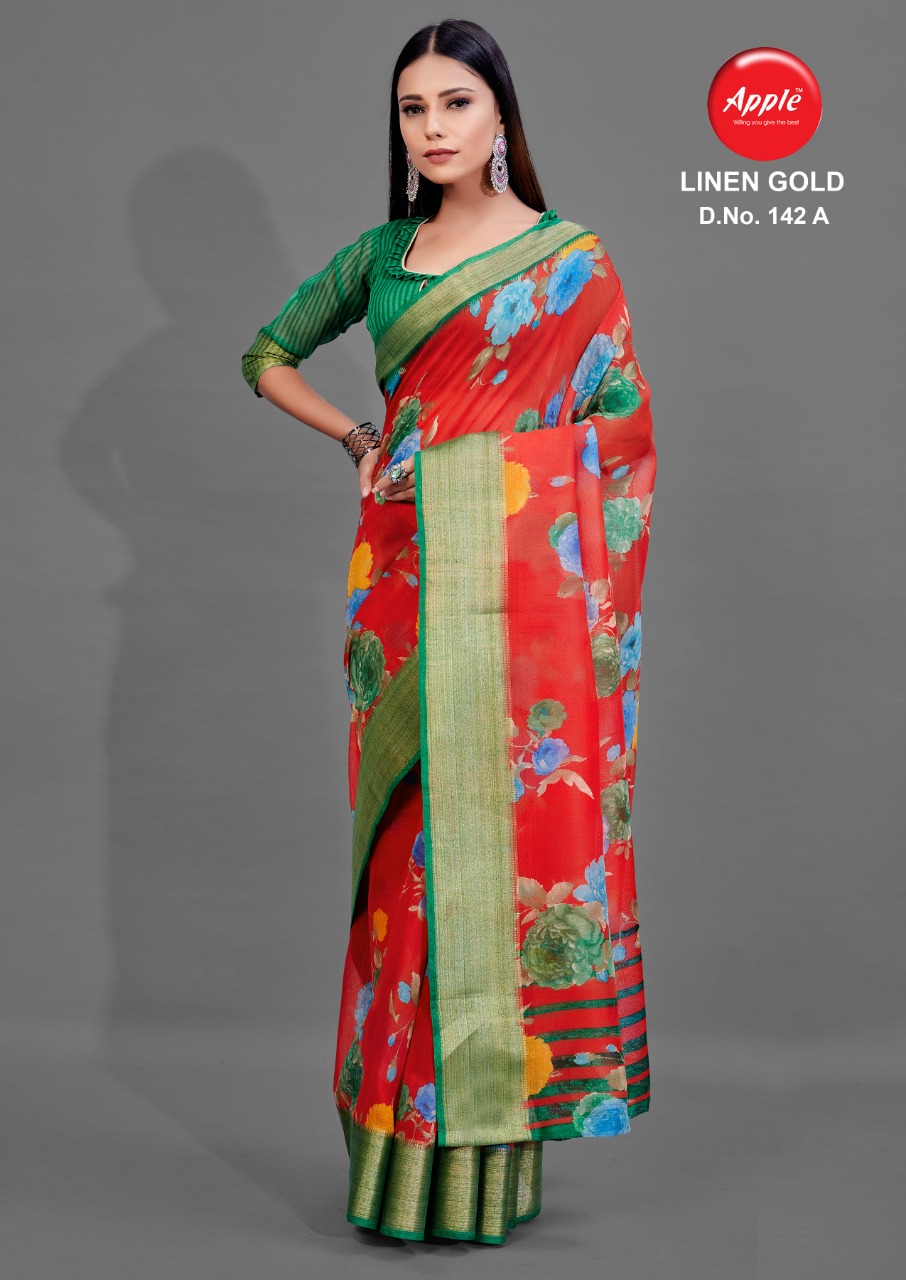 Apple Presents  Linen Gold  Vol 142  Printed Sarees Collection