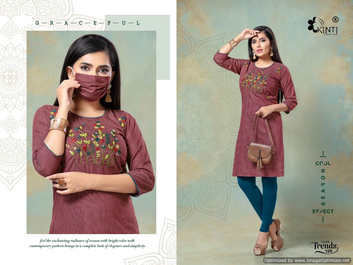 Kinti Presents Trendz Collection Of Handloom Cotton Fancy Kurti With Mask
