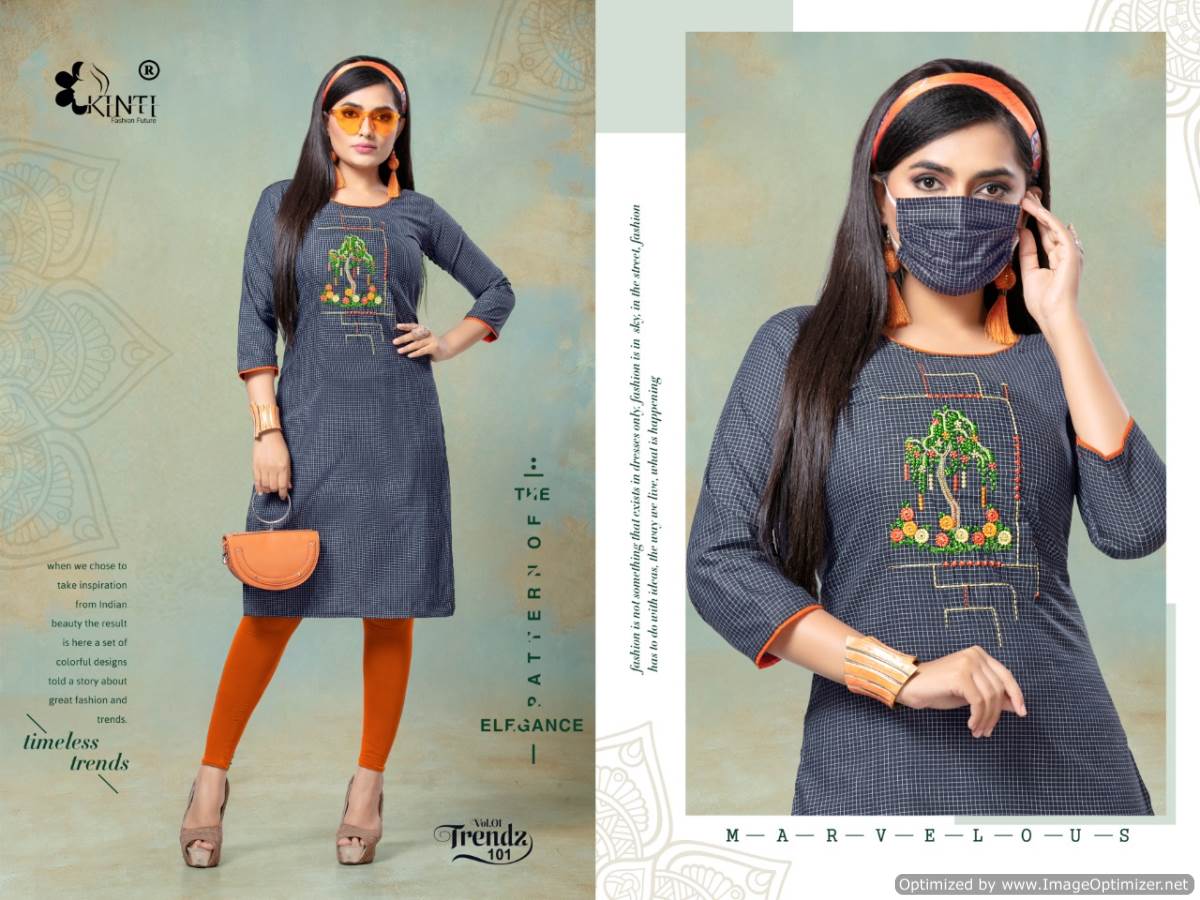 Kinti Presents Trendz Collection Of Handloom Cotton Fancy Kurti With Mask