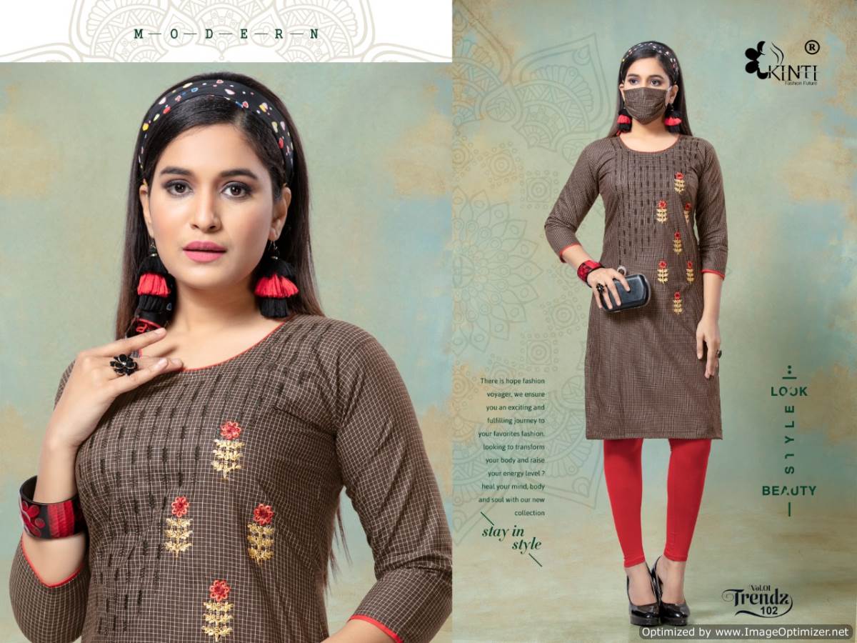 Kinti Presents Trendz Collection Of Handloom Cotton Fancy Kurti With Mask