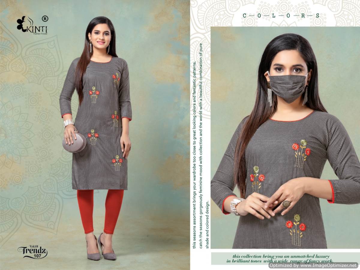 Kinti Presents Trendz Collection Of Handloom Cotton Fancy Kurti With Mask