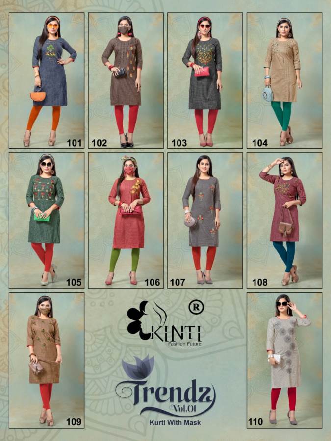 Kinti Presents Trendz Collection Of Handloom Cotton Fancy Kurti With Mask