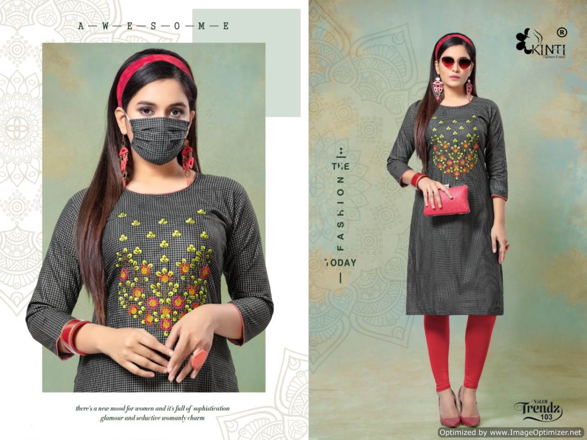 Kinti Presents Trendz Collection Of Handloom Cotton Fancy Kurti With Mask