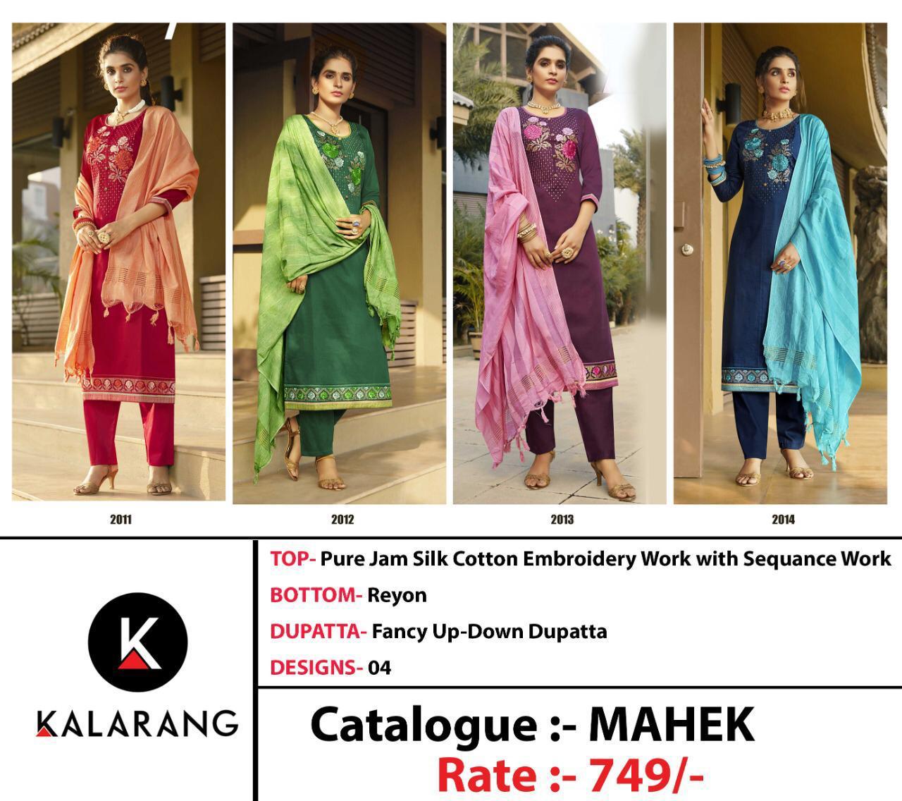 Kalarang  Presents Mahek  Designer Dress Material