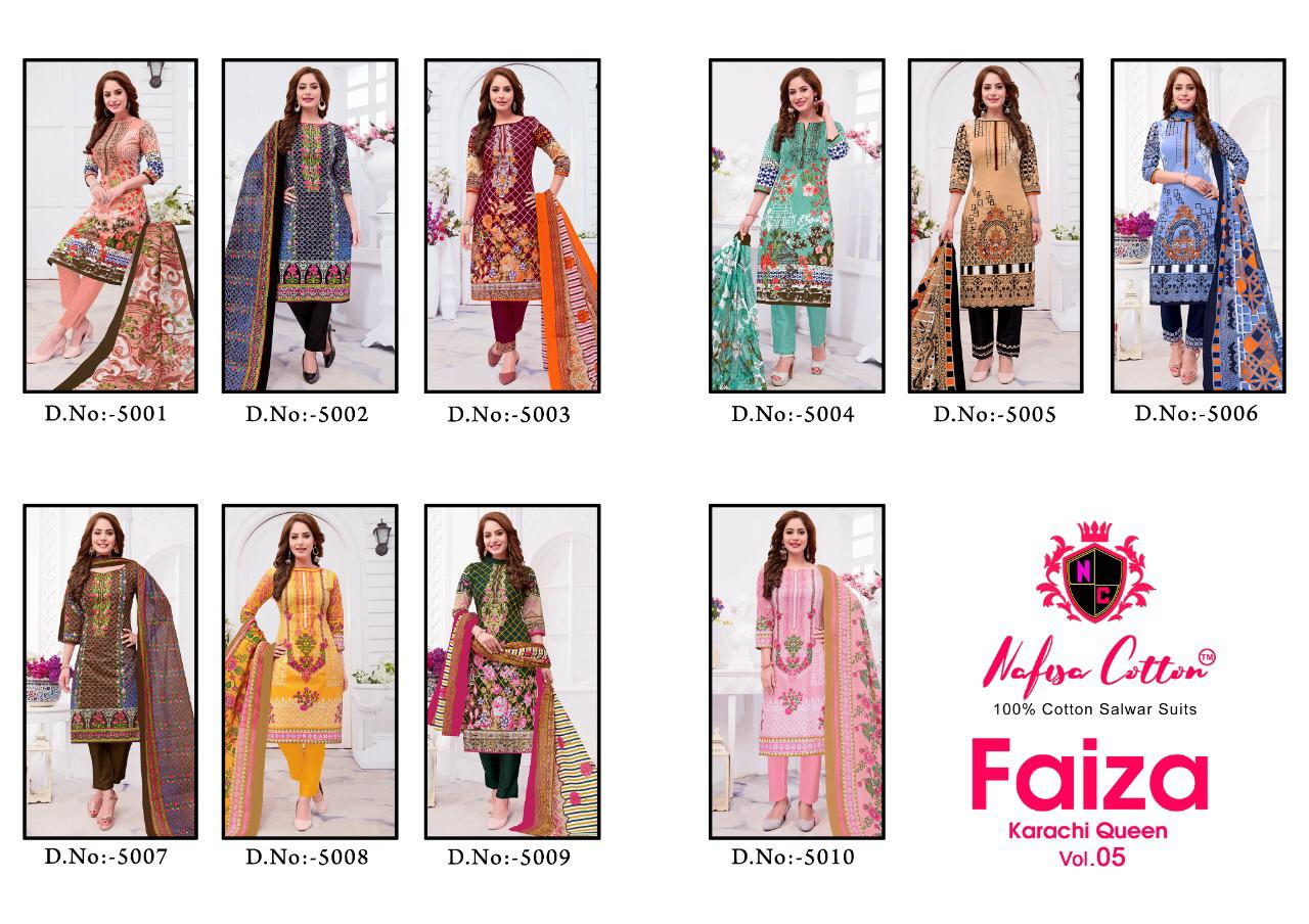 Nafisa Presents  Faiza  Vol 5 Printed Cotton Dress Material