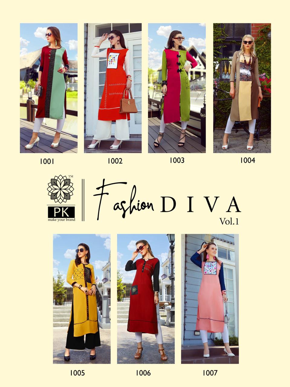 Pk Presents Fashion Diva 1 Collection Of Pure Heavy Rayon Designer Kurtis