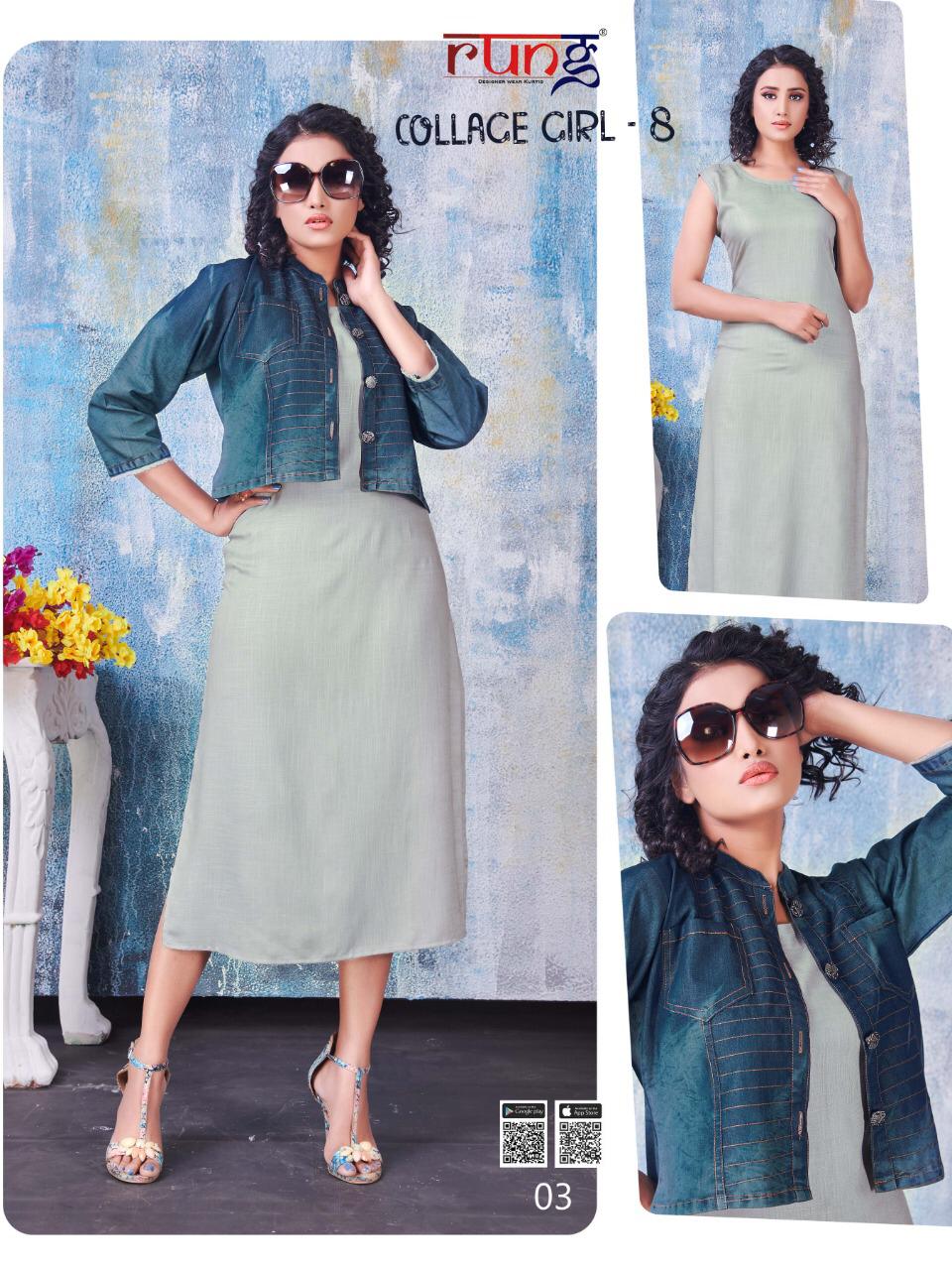 Rung  Presents Collage Girl Vol  8 Ethnic Wear Long Kurti Collection