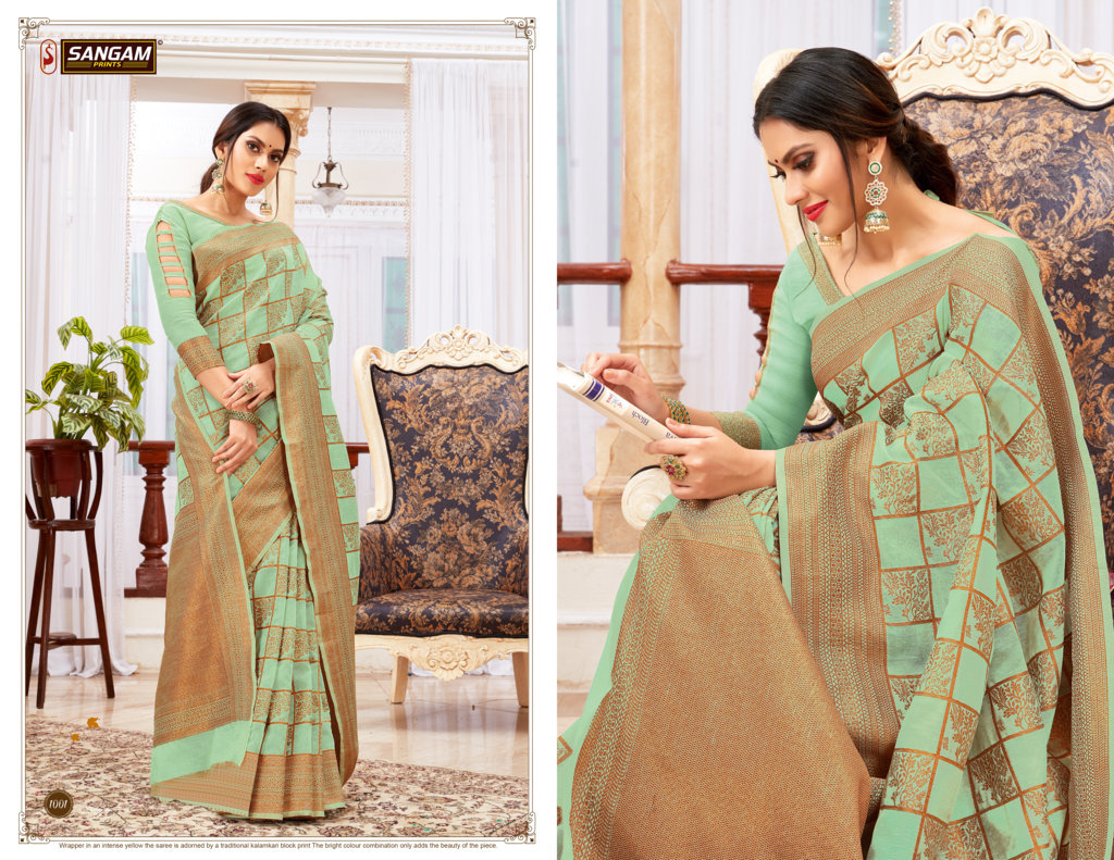 Sangam Presents Vallam Kali Linen Cotton Designer Saree
