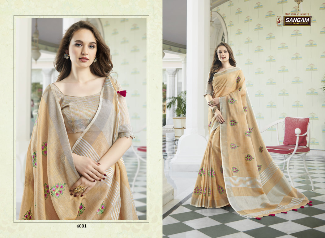 Sangam Presents Amaira Vol-2 Linen Cotton Embroidery Saree Collection