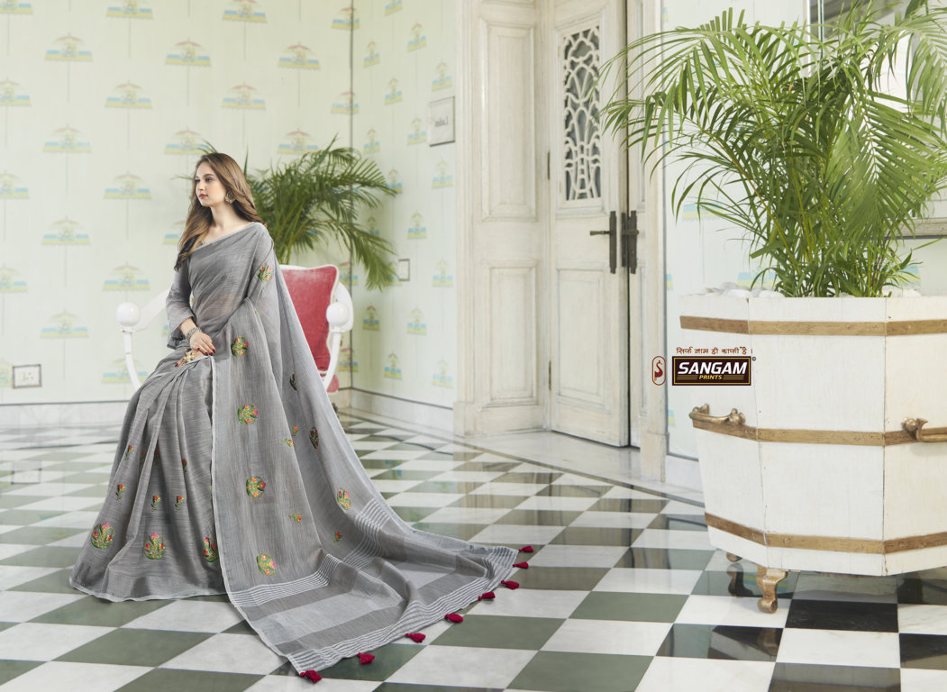 Sangam Presents Amaira Vol-2 Linen Cotton Embroidery Saree Collection