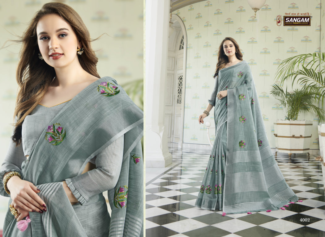 Sangam Presents Amaira Vol-2 Linen Cotton Embroidery Saree Collection