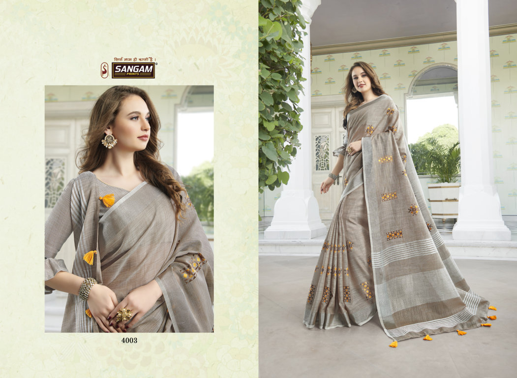 Sangam Presents Amaira Vol-2 Linen Cotton Embroidery Saree Collection