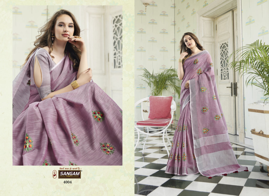 Sangam Presents Amaira Vol-2 Linen Cotton Embroidery Saree Collection